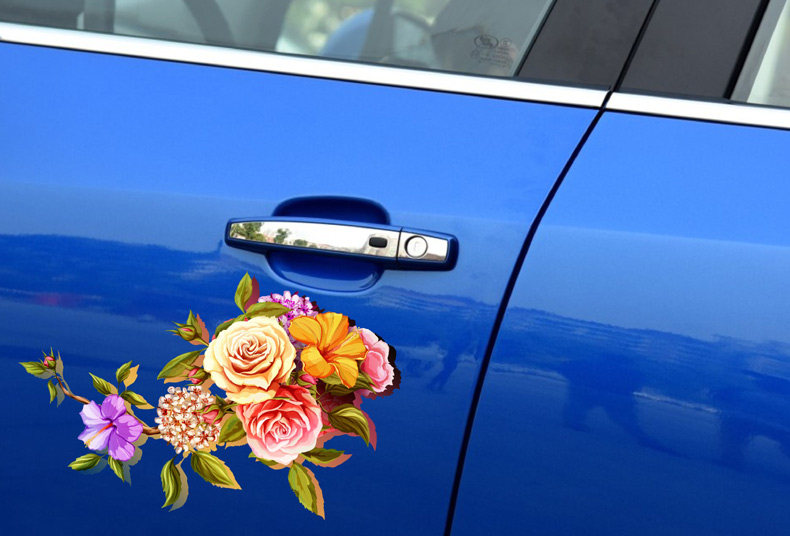 3d个性透明花朵创意汽车贴纸 车身遮挡划痕贴花 保险杠车门装饰贴_7折