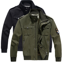 men's trendy military green workwear jacket casual handsome all match loose stand collar camouflage thick autumn winter