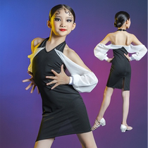 Childrens professional Latin practice clothing performance costume autumn womens net red childrens Latin dance clothing bubble sleeve dress