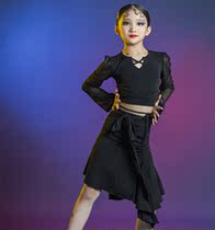 Autumn Latin dance clothes Girls performance practice Gong professional long sleeve split suit Net Red training competition dance skirt