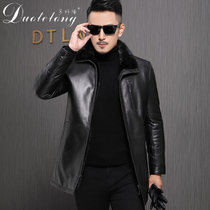 Anti-season picks up Haining leather leather mens fur one sheep leather medium long mink liner fur jacket