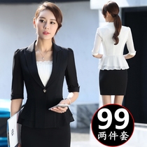 Spring and summer new professional wear tooling set mid-sleeve chiffon small suit suit jacket ruffle overalls women