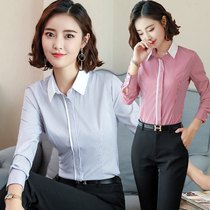 Spring and autumn professional fine vertical stripe long sleeve shirt female front desk hotel Bank dress shirt waiter work clothes