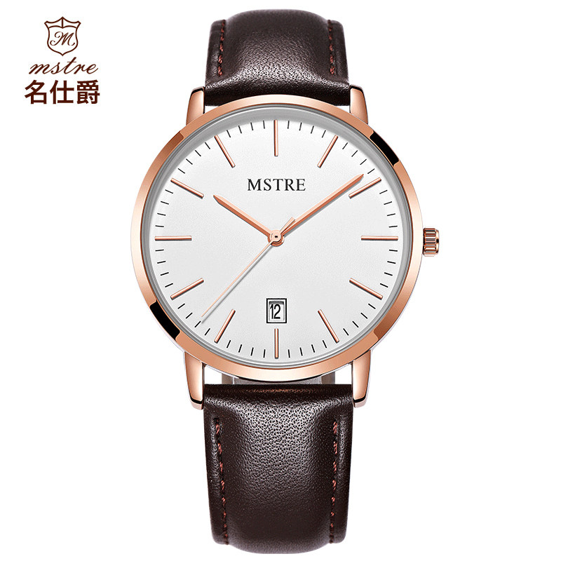名仕爵手表男学生韩版简约时尚潮流时装表防水皮带男士手表石英表
