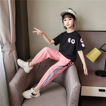 Girls Korean version of the suit 2021 new childrens clothing Western style net red childrens girls short-sleeved T-shirt two-piece set