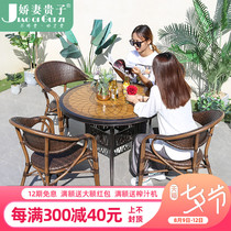 Balcony table and chair rattan chair three-piece outdoor outdoor courtyard leisure bamboo teng chair small coffee table household rattan teng chair