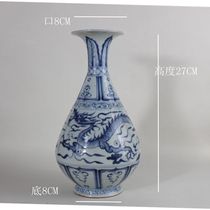 Jingdezhen antique porcelain hand-painted Yuan blue and white single dragon pattern jade pot spring vase antique simulation jade pot spring vase