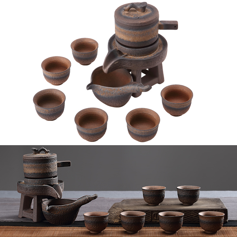 Contracted and I automatic lazy tea to implement kung fu tea set graphite coarse pottery teacup suit household ceramic teapot