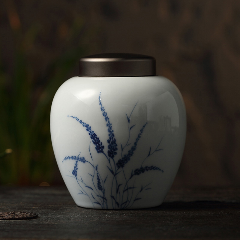 Jingdezhen ceramics from hand - drawn household pu 'er tea pot with cover storage POTS sealed ceramic pot two suits for