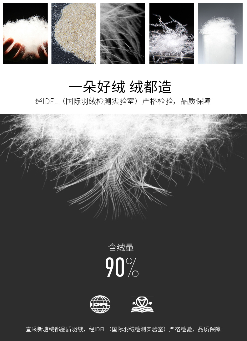 朵好绒绒都造经DFL(国际羽绒检测实验室)严格检验,品质保障含绒量90直釆新塘绒都品质羽绒,经IDFL(国际羽绒检测实验室)严格检验,品质保障-推好价 | 品质生活 精选好价