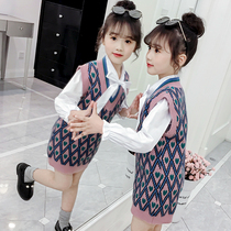 Girls suit 2021 new spring and autumn Korean version of childrens clothing Yangqi net red two-piece set of large virgin girl sweater