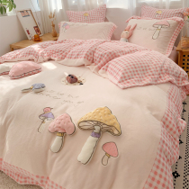 Thickened Milk Suede Four Pieces Winter Coral Suede Flannel Flannel Velvet Gushed Bed 1 8m Bed Hat