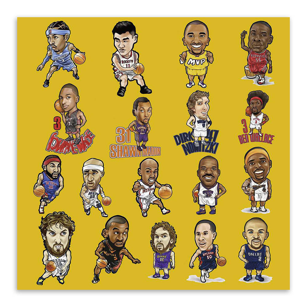 轻艺术定制卡通nba明星海报画芯 现代美式篮球儿童房收藏装饰挂画