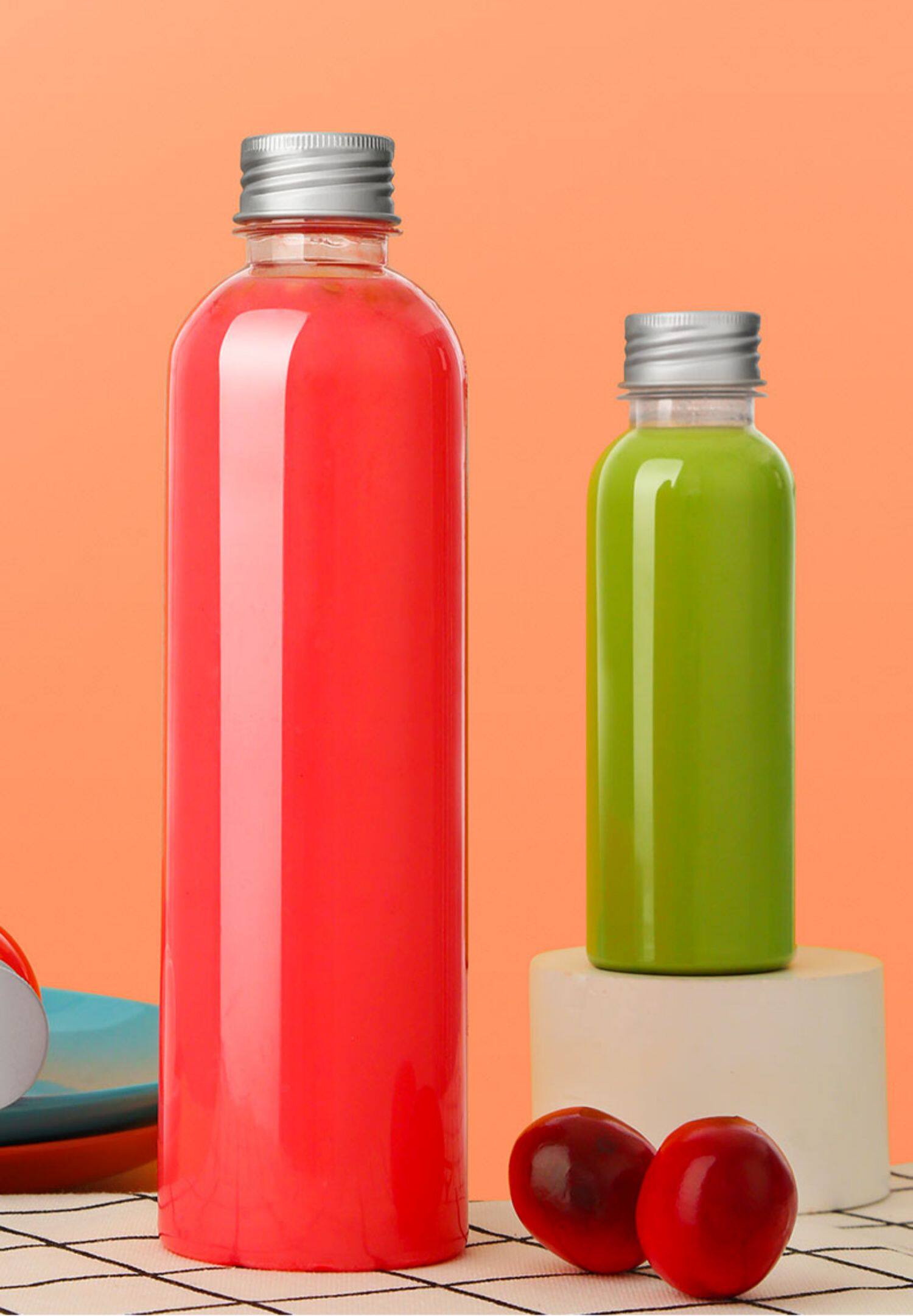 350ml饮料瓶子透料性明带盖pet食品级外卖一次塑酵素果汁牛奶茶瓶-阿