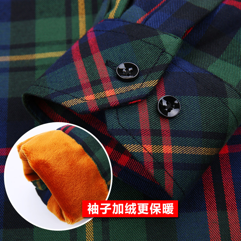 欧比森冬装新款双层加绒加厚格子保暖衬衫韩版修身中年衬衣爸爸装产品展示图4