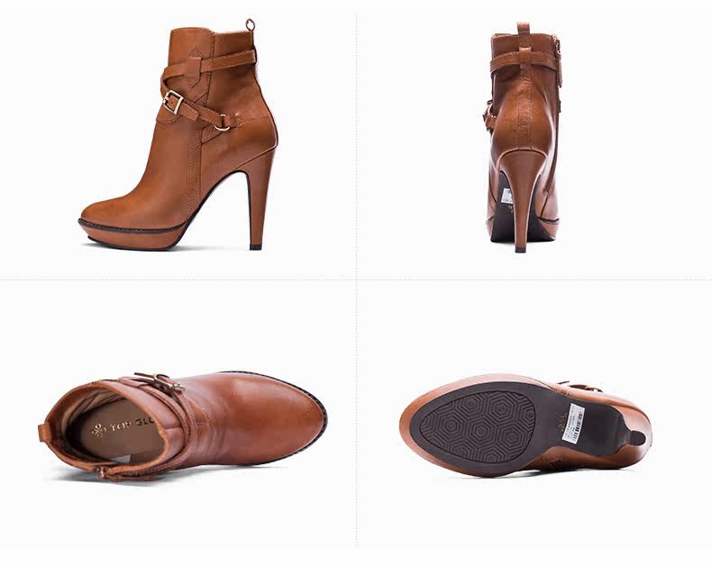 topgloria/汤普葛罗2015秋冬性感女靴牛皮防水台高跟短靴107040e