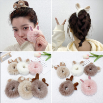autumn and winter new cute rabbit ears antler skin elastic round hair band korean red hairline plush girl