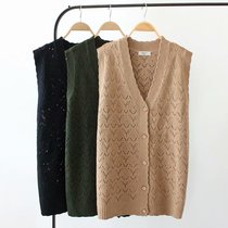 Fat plus size womens 20 Autumn New loose Korean version of V-collar hook flower hollow knitted sleeveless vest cardigan
