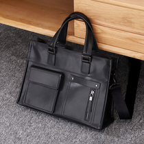 Mens briefcase Business fashion high-end large-capacity professional commuter first layer cowhide leather bag multi-compartment