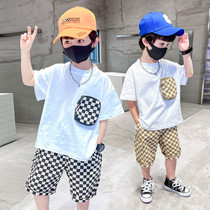 The new 2022 boy summer suit children are fashionable and handsome short-sleeved Han-blown street pure cotton tide