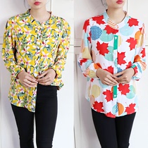 Summer artificial cotton long-sleeved shirt cardigan womens plus size Korean loose stand-up collar shirt with sunscreen cotton top