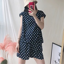 Cotton pajamas set womens summer thin short-sleeved cotton silk home clothes large size artificial cotton pajamas two-piece set