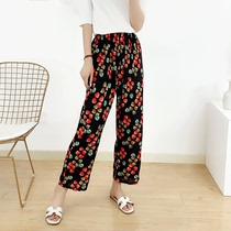 Middle-aged and elderly womens pants summer mother cotton silk trousers womens plus size loose and thin old lady artificial cotton pants childrens thin