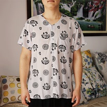 Middle-aged and elderly cotton short-sleeved tops Loose plus size cotton cardigan T-shirts Home clothes mens cotton pajamas summer