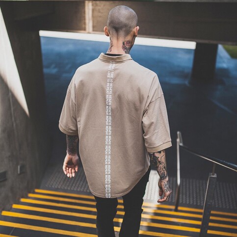 inflation 高街high street 掉肩印花加长polo衫 oversize半袖t恤_7折