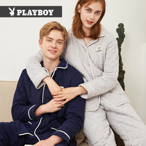 Playboy couple pajamas womens autumn and winter models thickened home can wear long-sleeved trousers mens home wear suit
