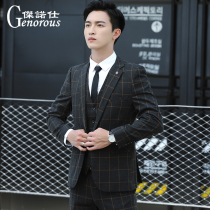 suit groom wedding dress slim korean style three piece set british style fashion suit men formal