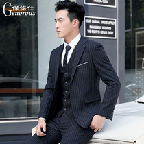 men's three piece suit korean style slim casual groom wedding dress formal striped suit british style