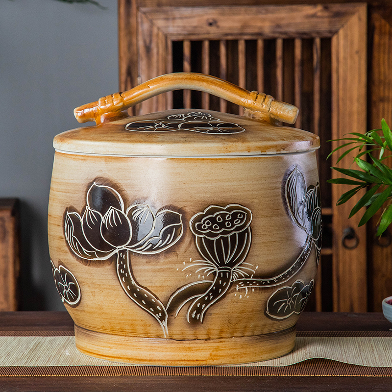 Jingdezhen ceramic barrel 10 jins 20 jins 30 jins home storage tank is sealed with cover ricer box tank cylinder moistureproof