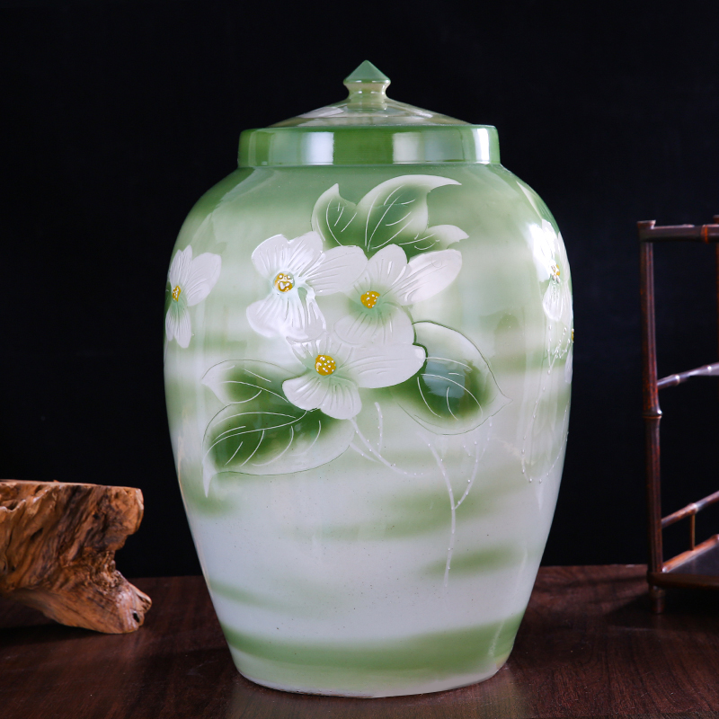 Jingdezhen ceramic barrel 30 jins of 50 kg 100 jins ricer box sealed with cover household storage tank tank jars