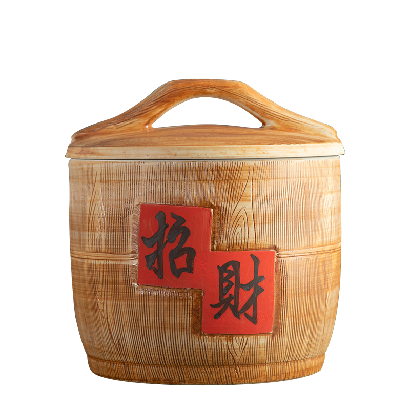 Jingdezhen ceramic barrel home 10 jins 20 to 30 jins imitation solid wood flour barrels moistureproof insect - resistant seal storage tank