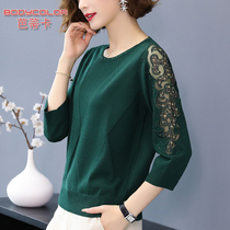 2021 new middle-aged womens spring and autumn clothes T-shirt foreign style top old mother thin long sleeve bottoming shirt