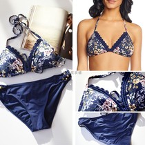 European and American adult bikini hot gold flower printed fabric can be removed from the cushion and manually woven lace design