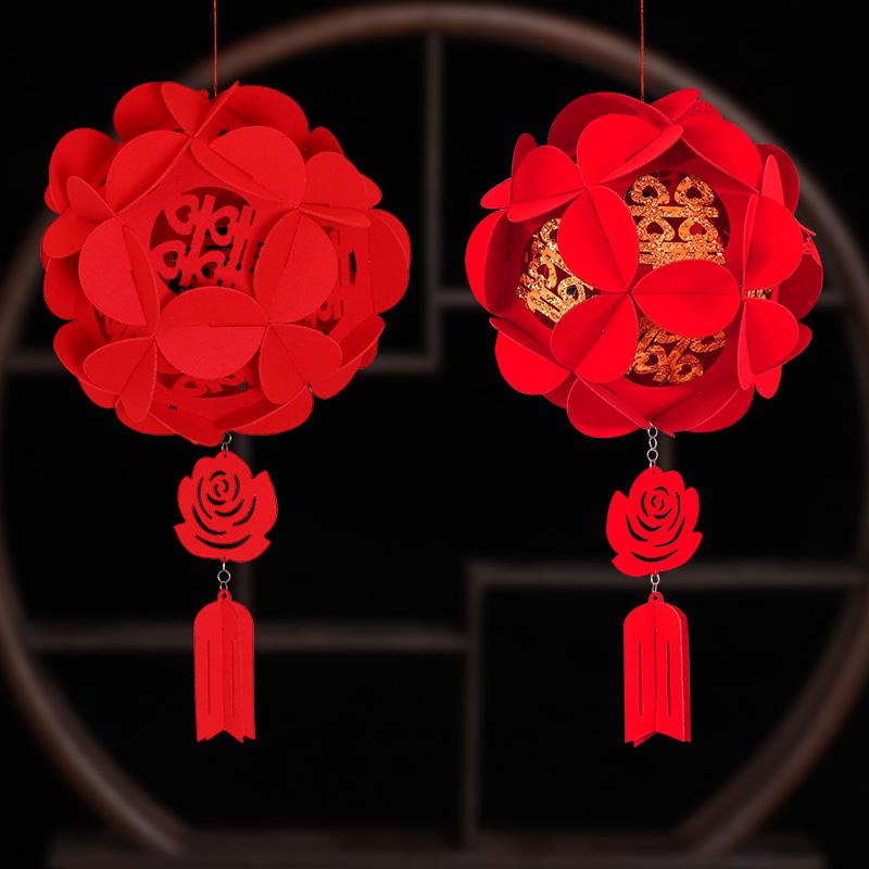 Wedding Red Lanterns Wedding items New room Living room Placement Wedding Decoration Room Nella Flower Scene Xi Characters Small Hangings-Taobao