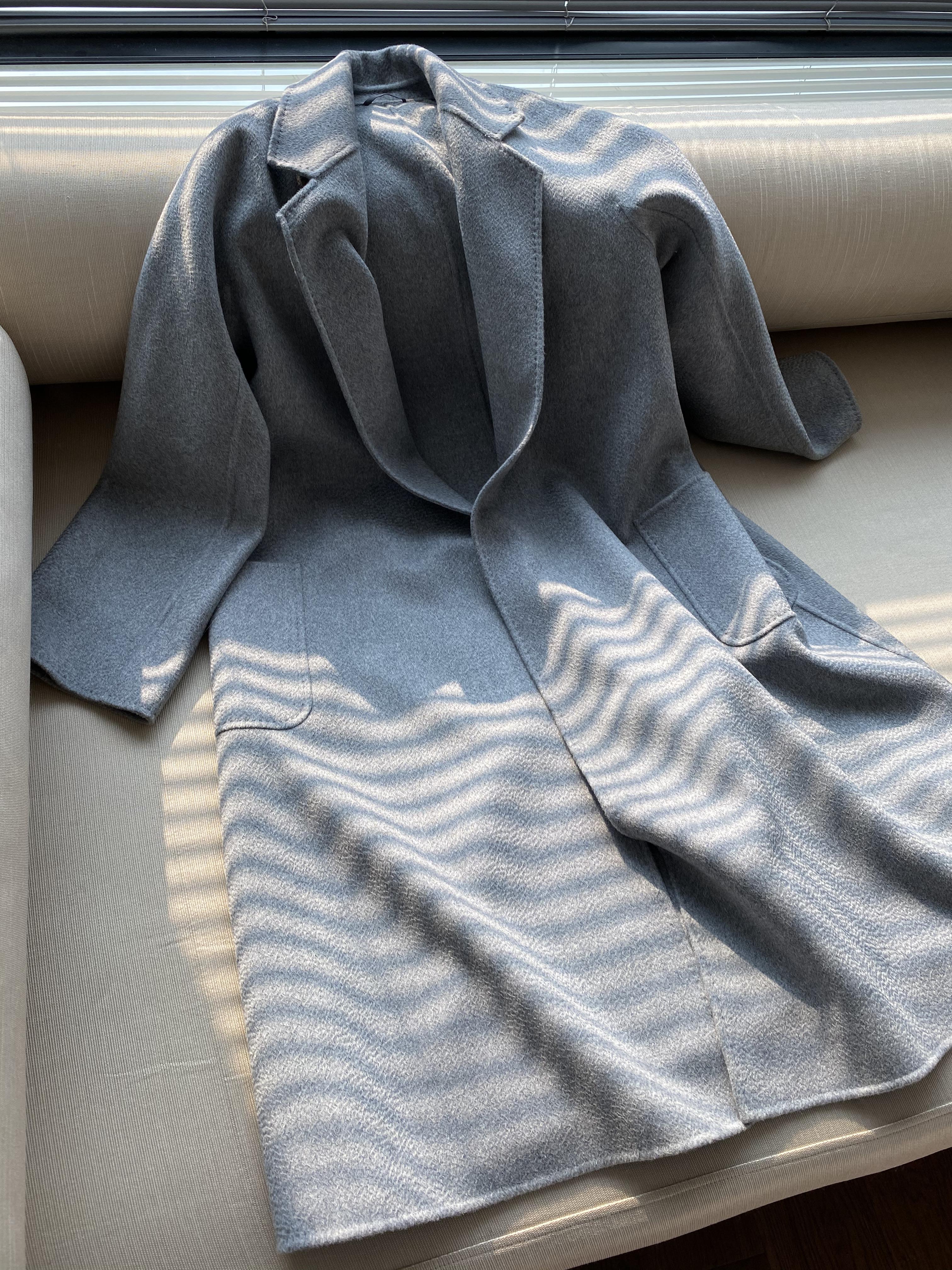 fbblimit2020冬新款经典山羊绒水波纹双面呢大衣长款收腰外套女