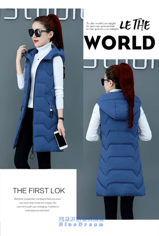 Thu đông cộng với kích thước quần áo phụ nữ 2019 mới áo gilê cotton có mũ trùm đầu dài trung bình chất béo MM dày cotton vest mỏng áo vest - Áo vest