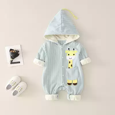 Baby spring cartoon cute out clothes baby plus velvet Spring and Autumn wear jumpsuit baby climbing suit