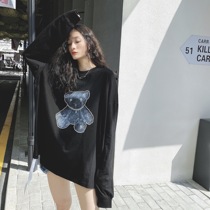 WE11 goods king DONE reflective luminous bear printed pearl necklace 3M long-sleeved sweater Huang Xiao x Ming the same paragraph