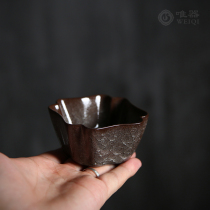 Wei Longquan celadon master Wu Jun all hand-made kung fu tea cup tea cup ice crack four square Cup iron tire tea cup