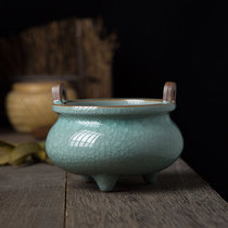 Green porcelain famous teacher Ye Xiaochun pure handmade Thousand-layer ice-cracking glaze aromas of zero-fit three-foot lavender stove tea-line incense stove