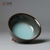 Meritocratic green porcelain Xu Jiu pure handmade Gothic kiln iron tyre glass glazed small tea bowl master cup single cup of tea drinking cup