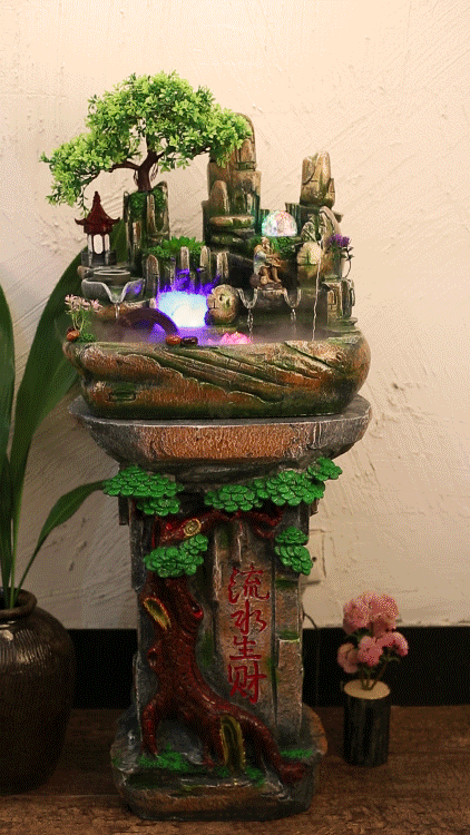 假山流水喷泉开业工艺送礼品招财风水轮客厅办公室内盆景鱼池摆件