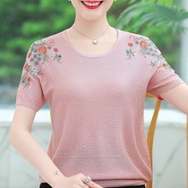 Mothers day mother summer short sleeves foreign style T-shirt 40 years old 50 middle-aged women summer small shirt 30 ice silk clothes