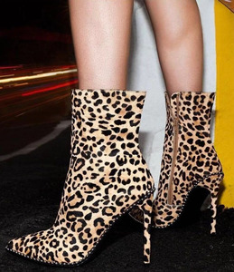 leopard pattern wild comfort individuality high heel bare boots  