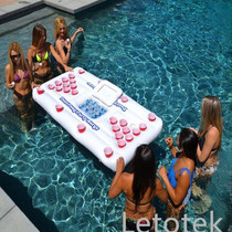 Air cushion inflatable water floating beer beverage cup hole floating bed swimming circle pool party table tennis game floating mat