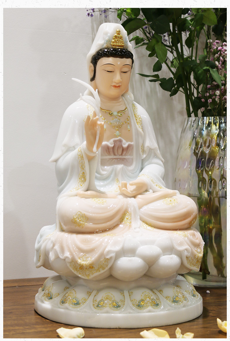 三漫陀汉白玉观世音菩萨佛像摆件室内客厅供奉装饰品观音菩萨神像